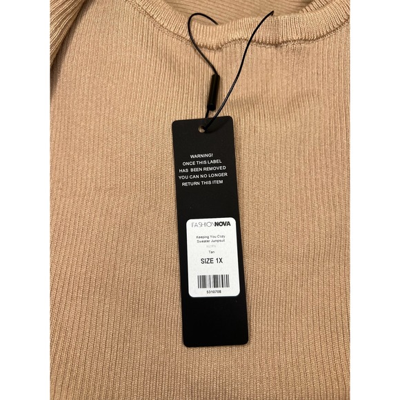 Fashion Nova Keeping You Cozy Sweater Jumpsuit Tan Size 1X Long Sleeve Ribbed - Picture 3 of 4